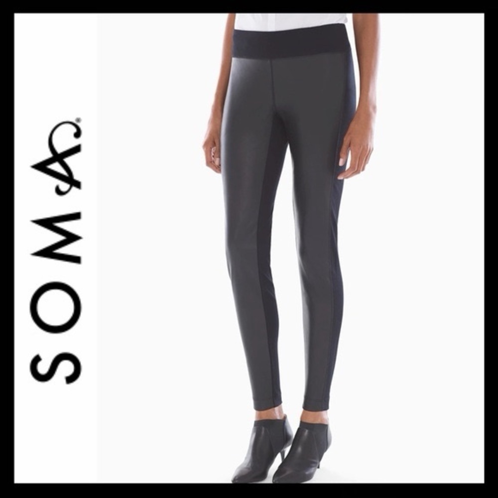 Soma women’s large faux leather Ponte leggings black tummy control smoothing NWT